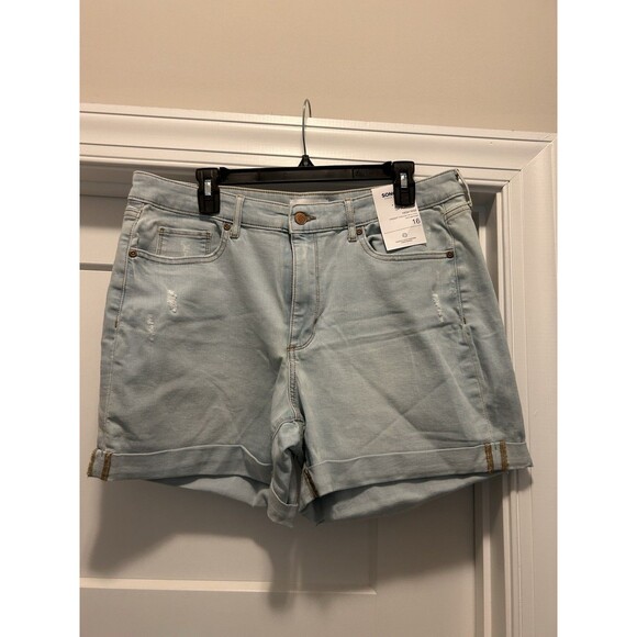 New Women’s Size 16 Classic Stretch High Rise Distressed Denim Jean Shorts 5.5" - Picture 1 of 4
